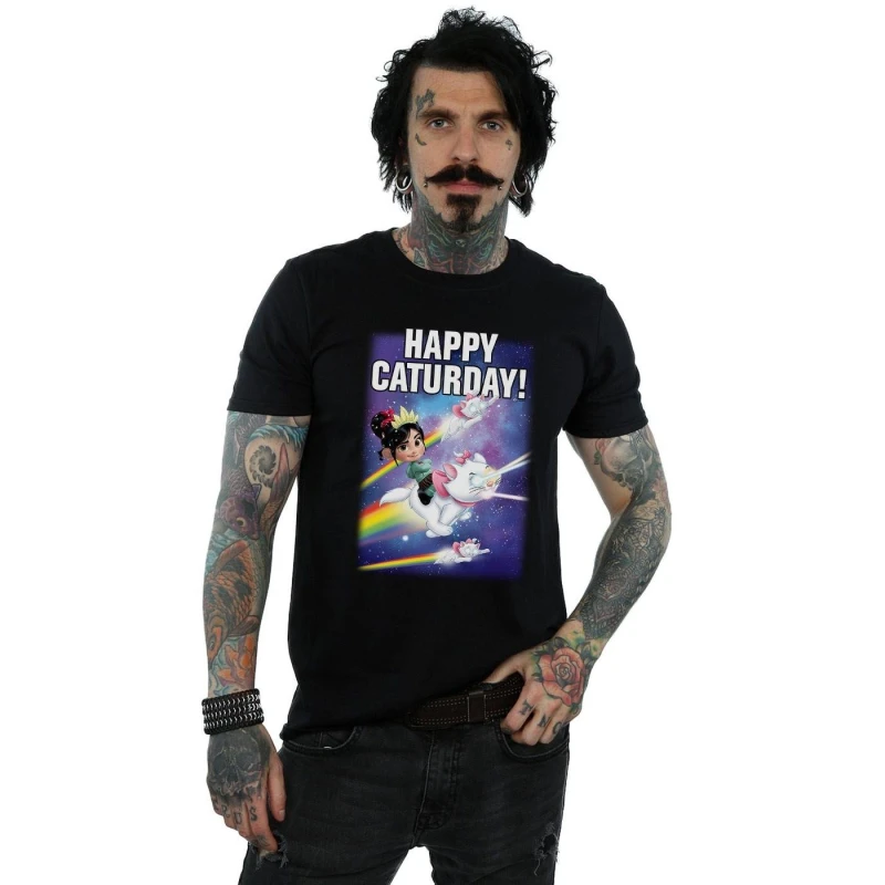 Image of Disney Men Wreck It Ralph Happy Caturday T-Shirt in Black Size: Small Black S Male 5057981334186