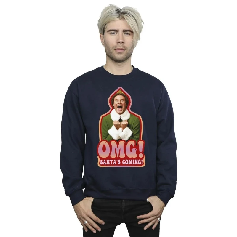 Image of Elf Elf Men Santa Is Coming Sweatshirt in Navy Size: Small Navy S Male 5063376810579