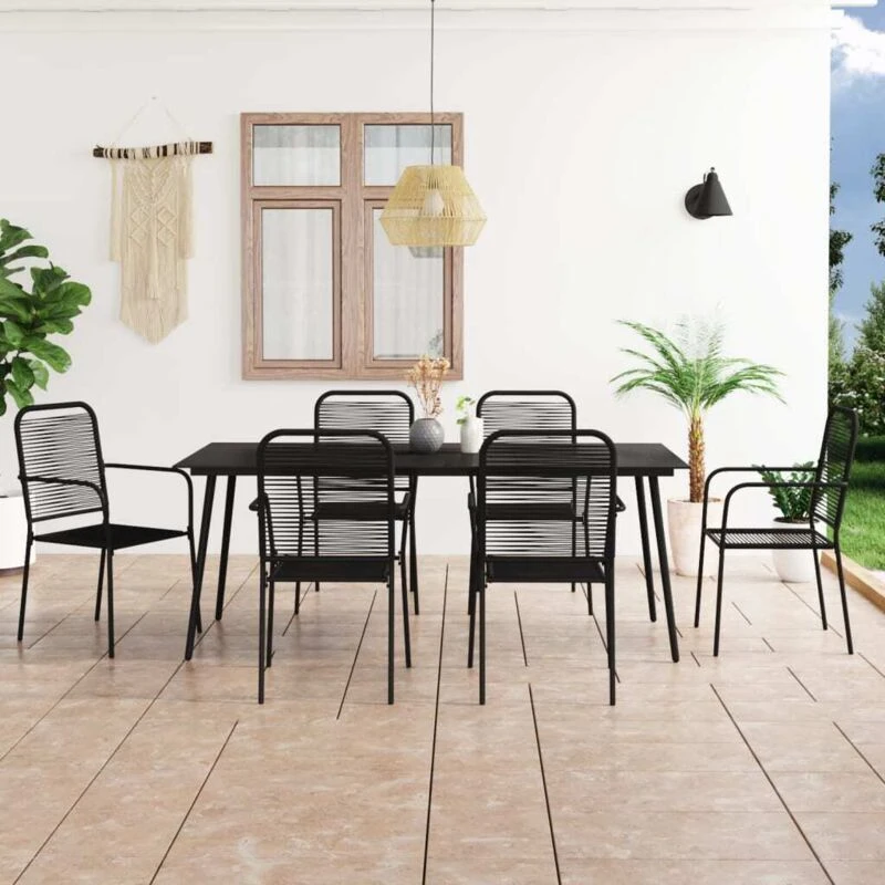 Image of VIDAXL 7 Piece Garden Dining Set Cotton Rope and Steel Black Vidaxl 8720286210253