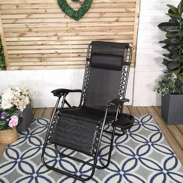 Image of Black Multi Position Textoline Zero Gravity Garden Relaxer Chair Lounger