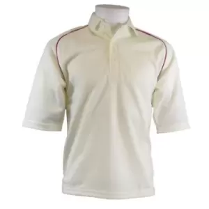 Image of Carta Sport Childrens/Kids Contrast Piping Cricket Shirt (L) (Off White/Maroon)