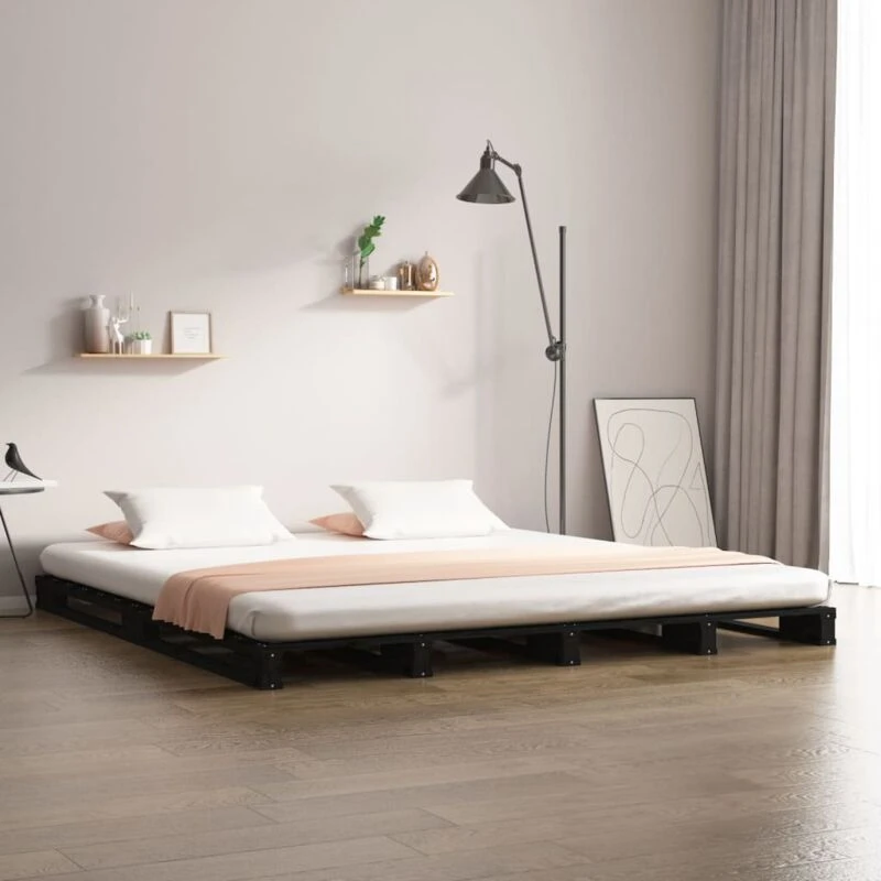 Image of Vidaxl Pallet Bed Black 120X190 Cm Small Double Wood Pine, Black 821431