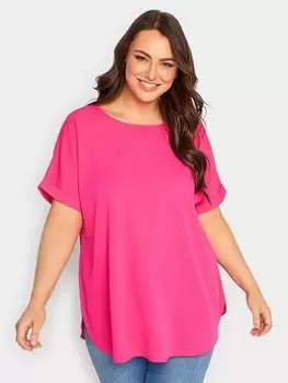 Image of Yours Short Sleeve Boxy Top - Hot Pink, Size 16, Women