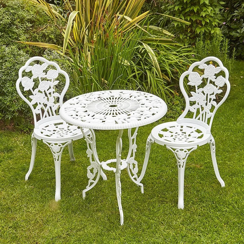 Image of Home Source Rose Floral Outdoor Garden Patio Bistro Set White