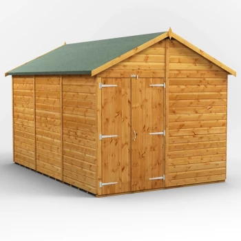 Image of 12x8 Power Windowless Apex Double Doors Garden Shed - Brown