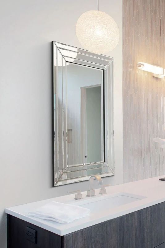 Image of Mirroroutlet Langley All Glass Modern Bevelled Mirror 90 X 60 Cm