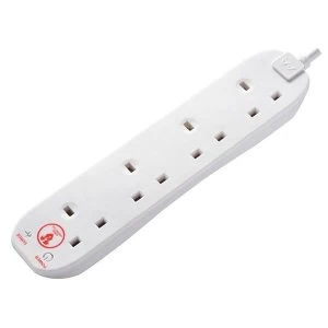 Image of Masterplug Extension Lead 240V 4-Gang 13A White Surge Protected 2m