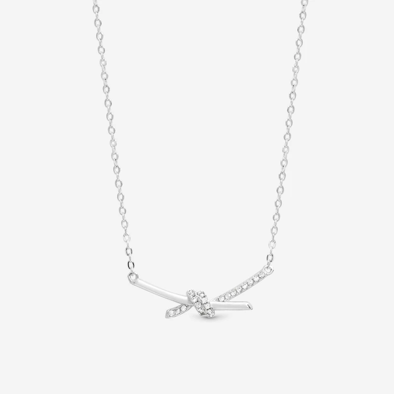 Image of Simply Silver Sterling Silver 925 Pave Love Knot Necklace Silver female One Size