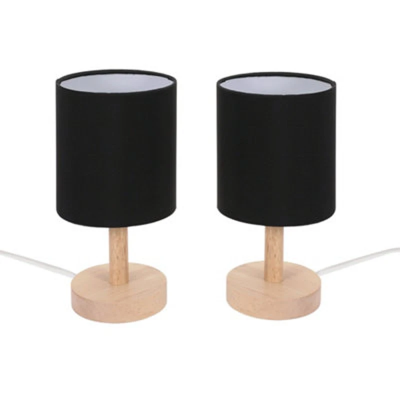 Image of ValueLights Nelly Pair of Wooden Base Bedside Table Lamps Black