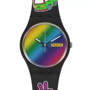 Image of Swatch Gent Bioceramic Go With The Bow Quartz Multi-Coloured Dial Black Silicone Strap Unisex Watch SO31B101