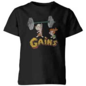 Image of The Flintstones Distressed Bam Bam Gains Kids T-Shirt - Black - 3-4 Years