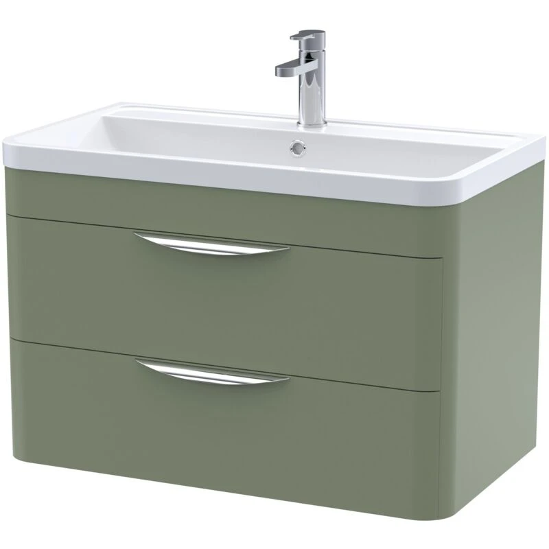 Image of NUIE Parade Wall Hung 2-Drawer Vanity Unit with Ceramic Basin 800mm Wide - Satin Green - Nuie FPA805A