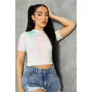 Image of I Saw It First Multi Tie Dye Fitted Cotton Crop T-Shirt - Multi