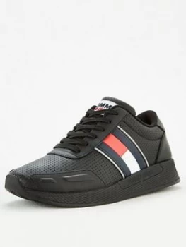 Image of Tommy Hilfiger Flexi Perforated Leather Runner Trainers - Black