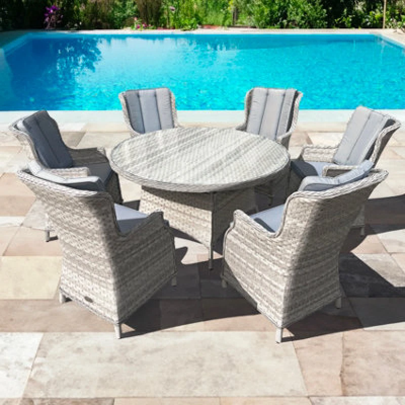 Image of OSeasons Knightsbridge Xl Rattan 6 Seat Dining Set In Dove Grey With Aluminium Frame