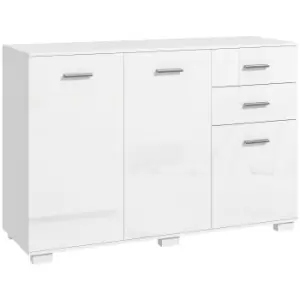 Image of HOMCOM Sideboard, Modern Storage Cabinet w/ 2 Drawers, 3 Doors, Adjustable Shelves, Kitchen Cabinet for Living Room, Dining Room, High Gloss White