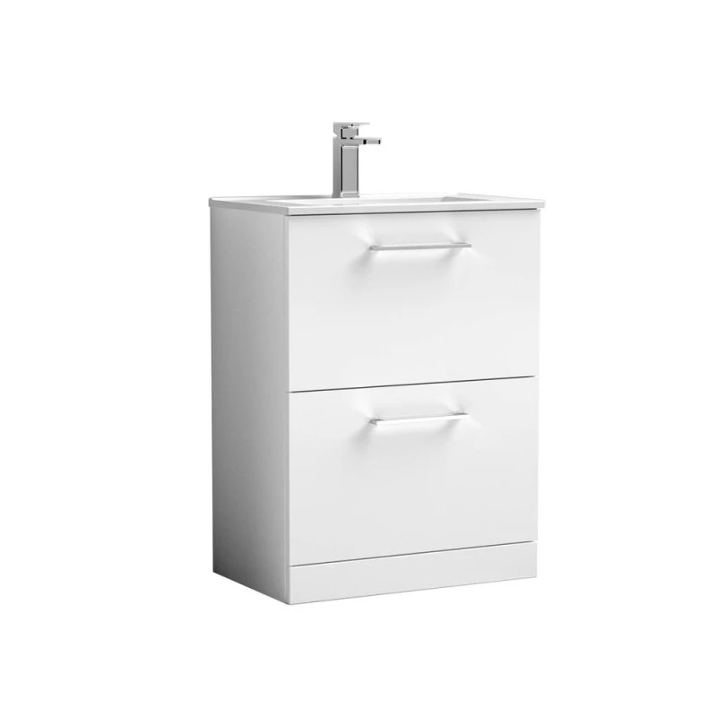 Image of Balterley Bathroom 2 Soft Close Drawer, Floor Vanity Unit Basin, White, 440mm in White White Unisex