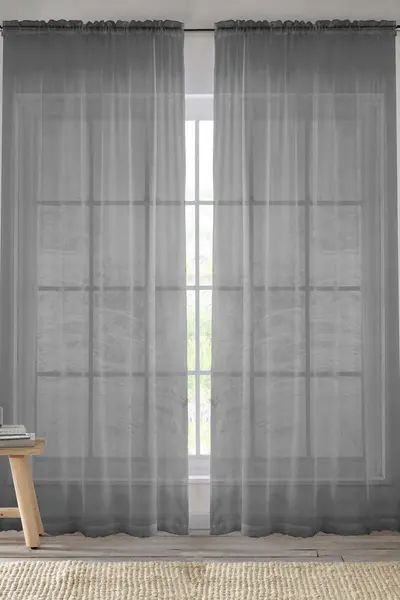 Image of Enhanced Living Sheer Plain Woven Voile Slot Top Curtain Panel Pair Grey