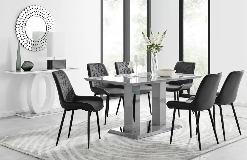 Image of FurnitureboxUK FurnitureboxUK Imperia 6 Grey Dining Table and 6 Pesaro Black Leg Chairs Black One Size Unisex 5056542662522