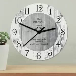 Image of Personalised Message Shabby Chic Large Wooden Wall Clock Grey