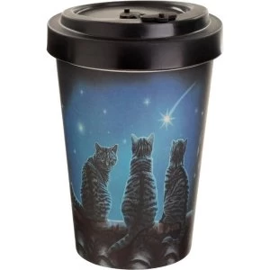 Image of Lisa Parker Wish Upon a Star Cat Reusable Screw Top Bamboo Composite Travel Mug