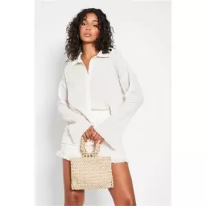 Image of I Saw It First Cream Textured Button Up Shirt - Brown