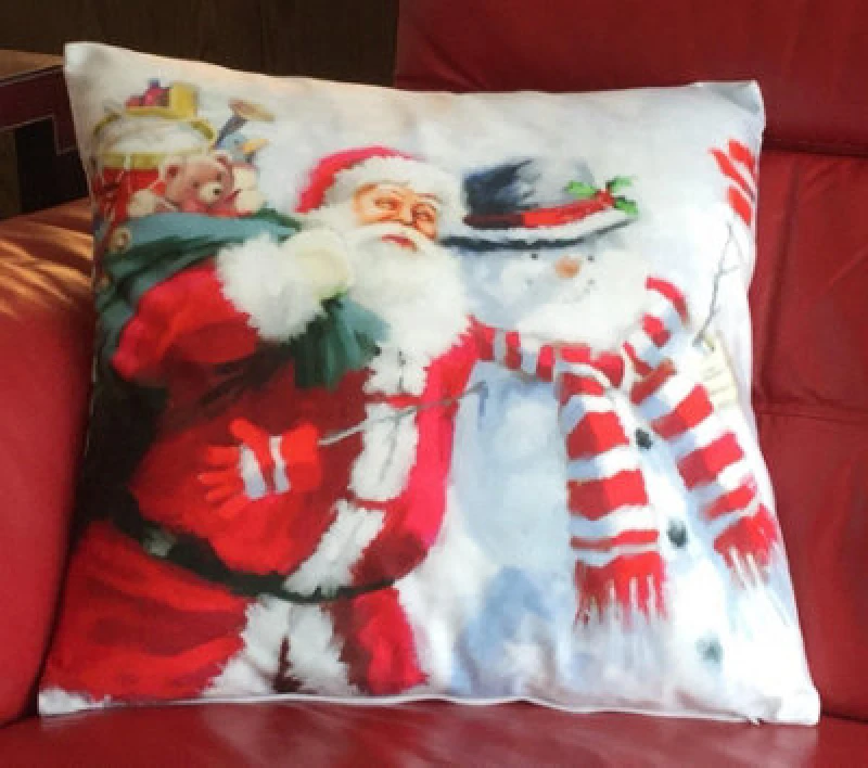 Image of Luxury Living Santa & Snowman 18" Christmas Cushion