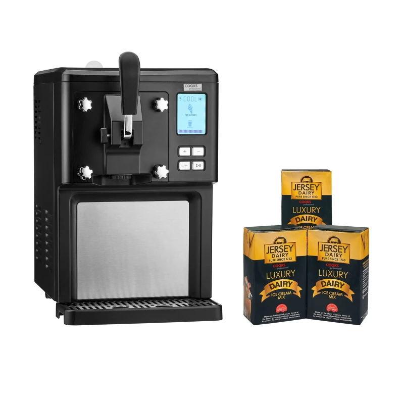 Image of Cooks Professional Digital Luxury Soft Serve Ice Cream Maker 1.5L with Self-Cooling Compressor & 3 X 1L Luxury Jersey Mix in Black Size: 3 Pack Blac