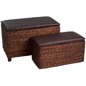 Image of Premier Housewares Ottoman Storage Set of 2 - Cattail Leaf/Brown Leather