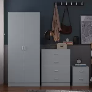 Image of 3 Piece Grey Bedroom Furniture Set Chest of Drawers Wardrobe Bedside Table - Grey