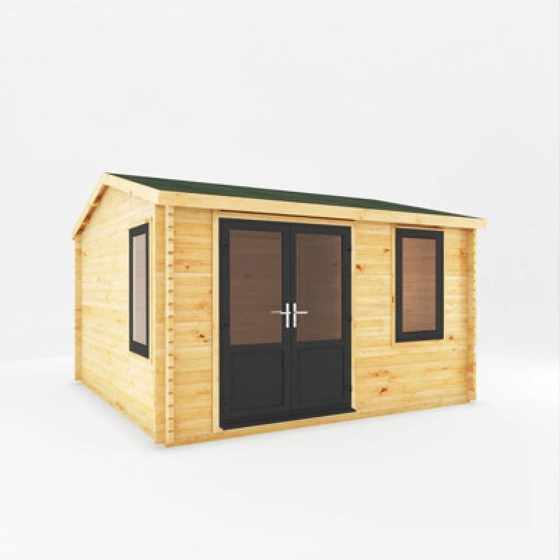 Image of Mercia 4 X 4 M Home Office Elite Log Cabin With Upvc Windows And Doors - 44mm - Timber - L414 X W403.6 X H272.5cm - Brown