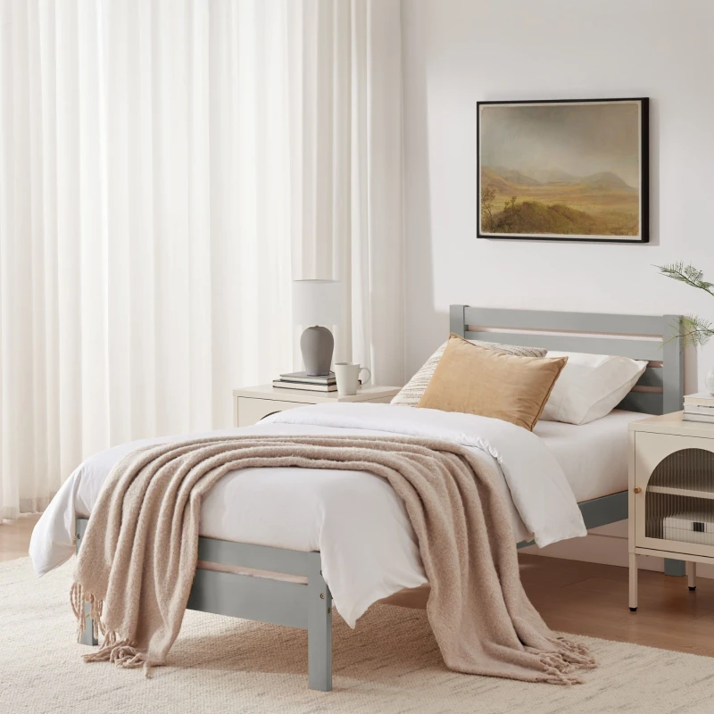Image of FurnitureboxUK FurnitureboxUK Declan Solid Pine Single Bed Frame in Light Grey Light Grey Single Unisex 5061064387181