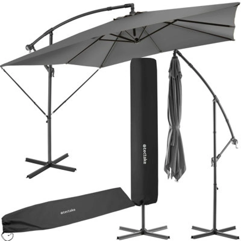 Image of Tectake Parasol Apollo - 250 X 250 Cm, Tilt Adjustable, Protective Cover Included - Light Grey