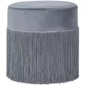 Image of Buckingham Velvet Pouffe with Fringes, Grey - Grey - Homescapes