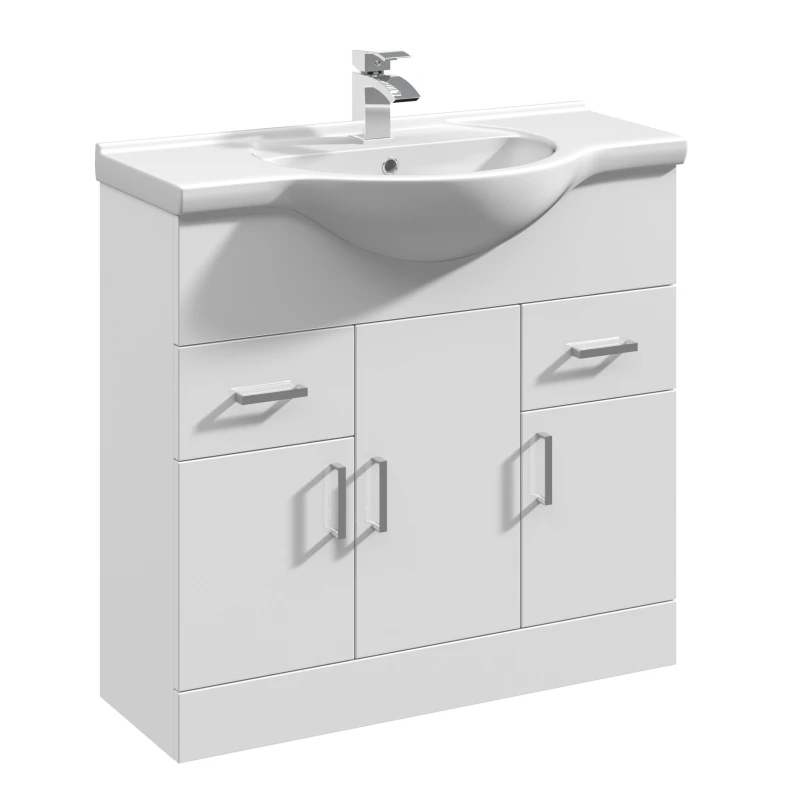 Image of Balterley 3 Door 2 Drawer Bathroom Vanity Basin Unit Gloss White 850mm White