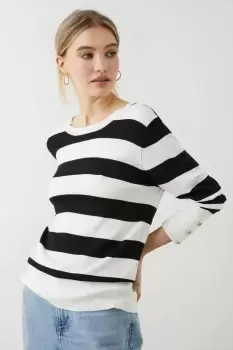 Image of Stripe Button Cuff Knitted Jumper