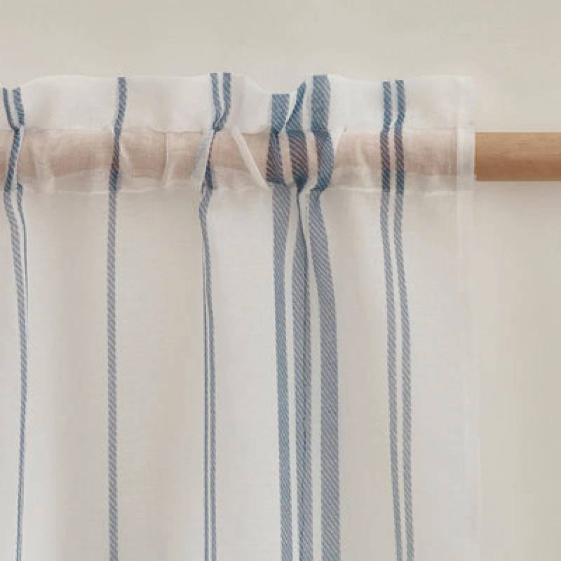 Image of Catherine Lansfield Harbour Stripe Slot Top Ready Made Single Voile Curtain White