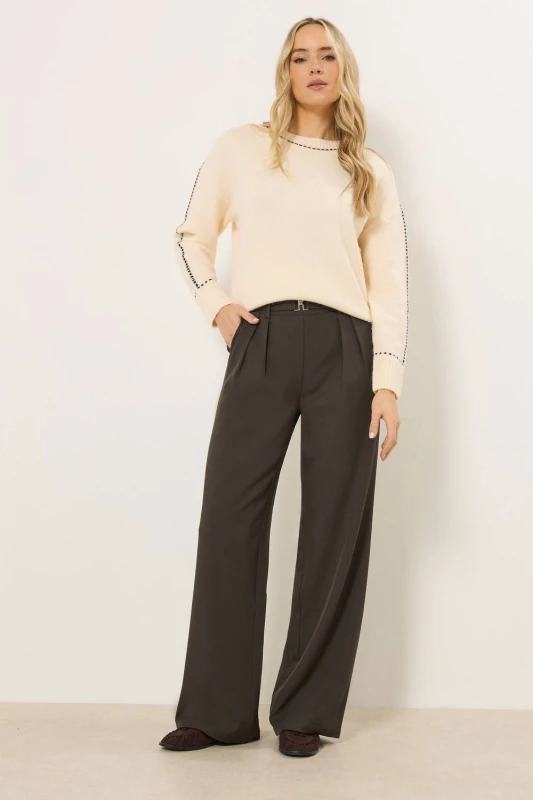 Image of Long Tall Sally Womens Tall Buckle Wide Leg Trousers in Chocolate Size: 18L Chocolate Female 18L