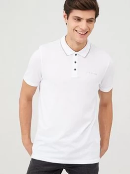 Image of Ted Baker Short Sleeve Branded Pique Polo Top - White, Size 7, Men