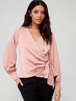Image of Guess Lovisa Wrap Top - Satin Rose, Pink, Size L, Women