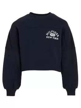 Image of Tommy Hilfiger Girls Varsity Crew Sweatshirt - Desert Sky, Navy, Size Age: 10 Years, Women