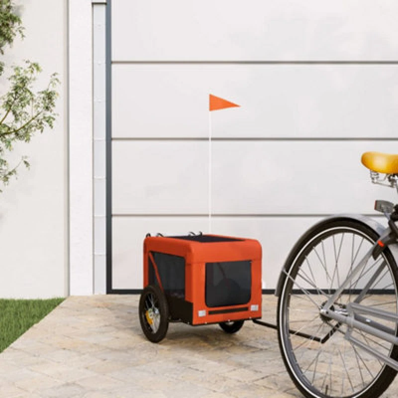 Image of vidaXL Pet Bike Trailer Orange and Black Oxford Fabric&Iron, Orange 93907