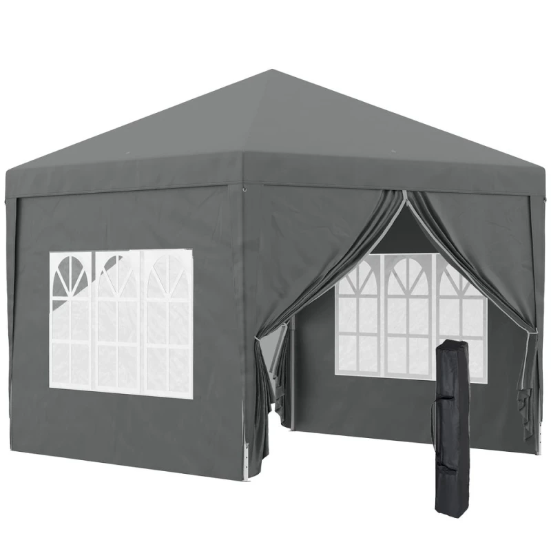 Image of Outsunny 3mx3m Pop Up Gazebo Party Tent Canopy Marquee w/ Storage Bag Grey 84C-430V00GY
