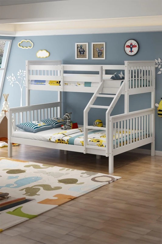 Image of Slumberworx Noah White Wooden Triple Sleeper Bunk Bed - Single & Double, White 5.05574E+12