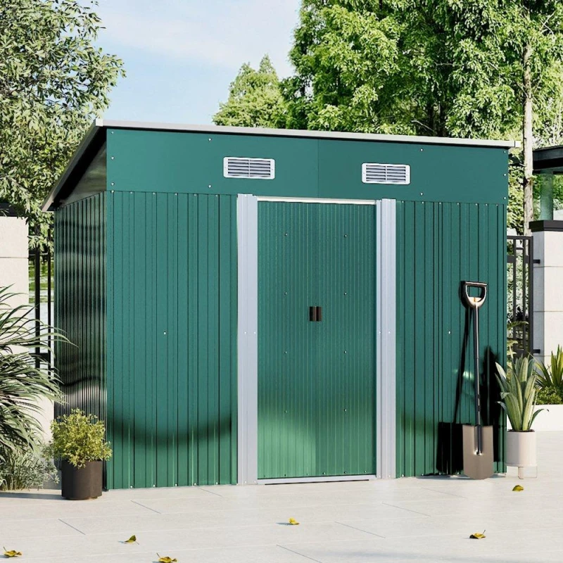 Image of Breeins Outdoor 4x8fts Metal Storage Shed, Green Green L