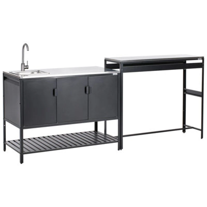 Image of Beliani 2 Piece Outdoor Kitchen Set With Sink Maenza Metal Black