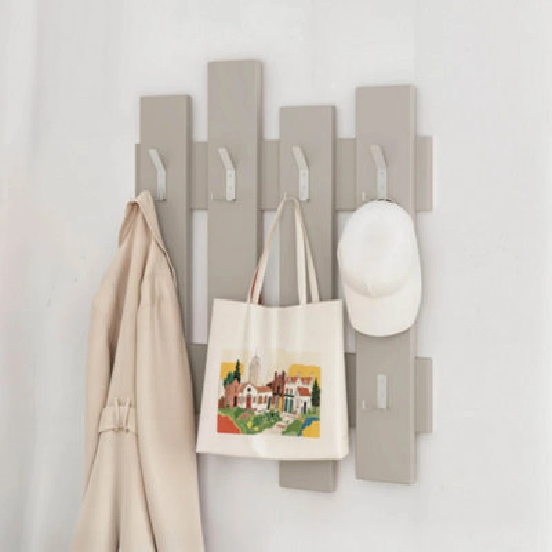 Image of Decortie Wave Modern Wall-Mounted Coat Hanger With 8 Hooks Sandstone 69 Width