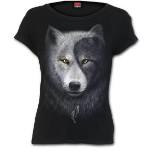 Image of Wolf Chi Boatneck Cap Sleeve Womens Medium Short Sleeve Top - Black