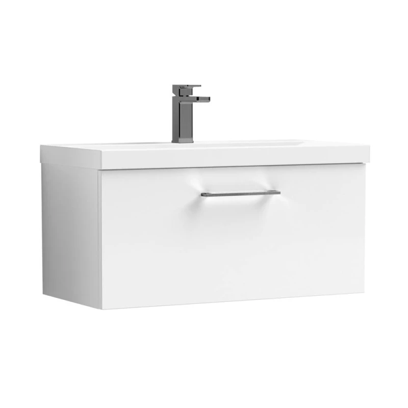 Image of Balterley 800mm Wall Hung 1 Drawer Vanity Basin Unit, Gloss White, Pewter Handle in White White Unisex