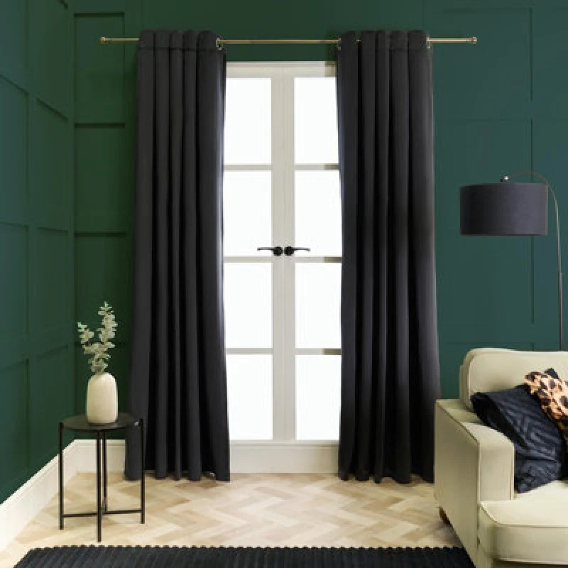 Image of OHS OHS Thermal Matte Velvet 2 Pair Ready Made Eyelet Curtains in Black Size: 168cm width x 229cm drop Black 168cm width x 229cm drop Unisex 5027434